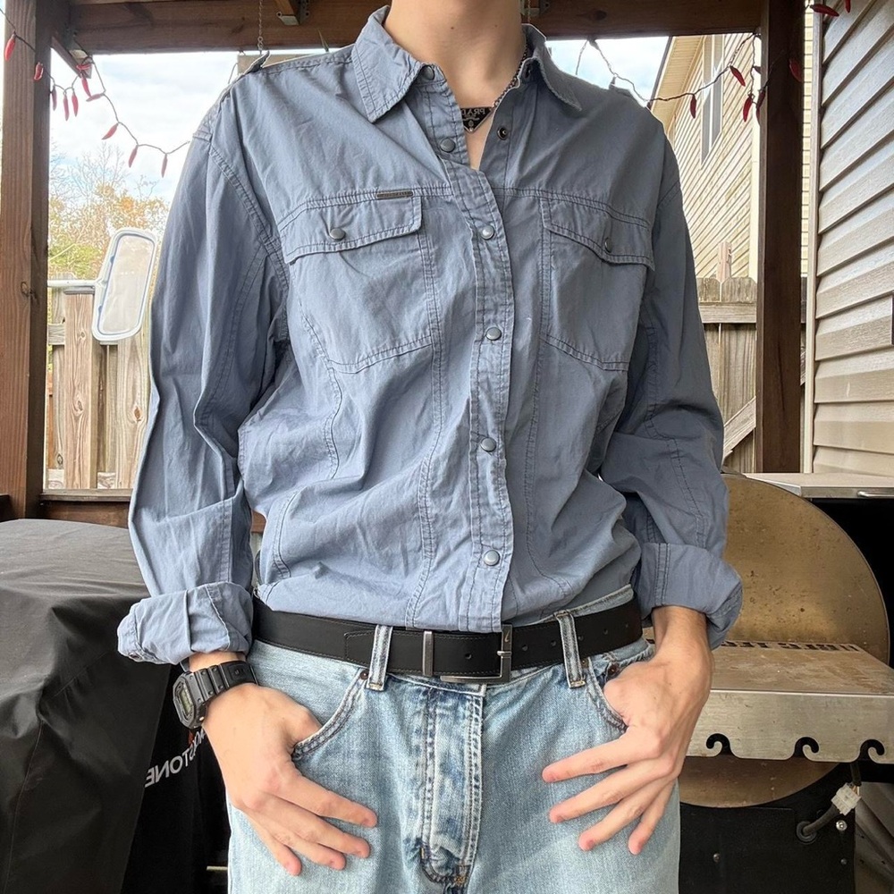 Ecko Unlimited Light Blue Snap Button Down Shirt